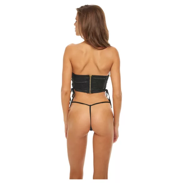 Bombshell - corset og g-streng - leopardmønster - sort