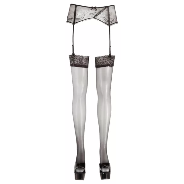 Cottelli - Selvsiddende strømper - Blonde - Sort - 4/XL