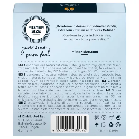 Mister Size - kondom - ekstra tynd - 53mm (3 stk)