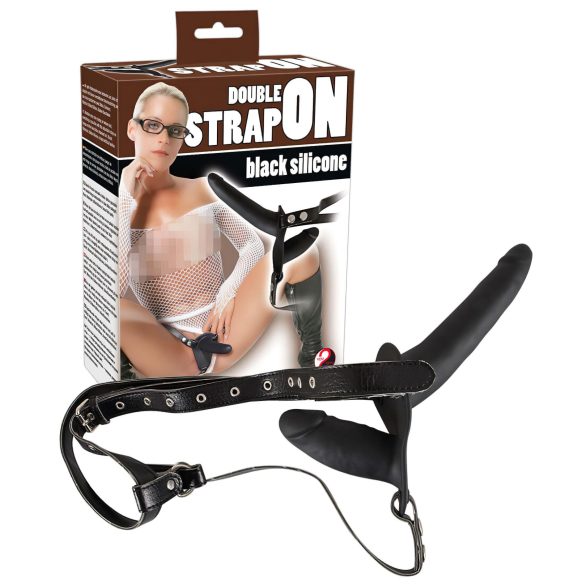 You2Toys - strap-on dildo med dobbelt silikondildo - sort