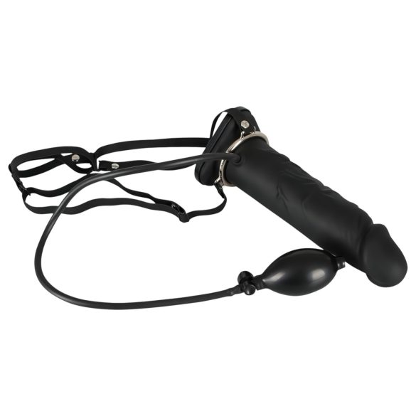 You2Toys - Oppustelig Strap-On - hul silikone dildo (sort)