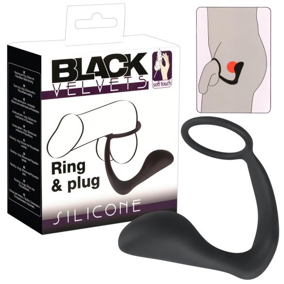 Sort Velvet - anal plug med penisring (sort)