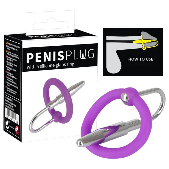 Penisplug - Silikone Glansring med Urinrørskonus (lilla-sølv)