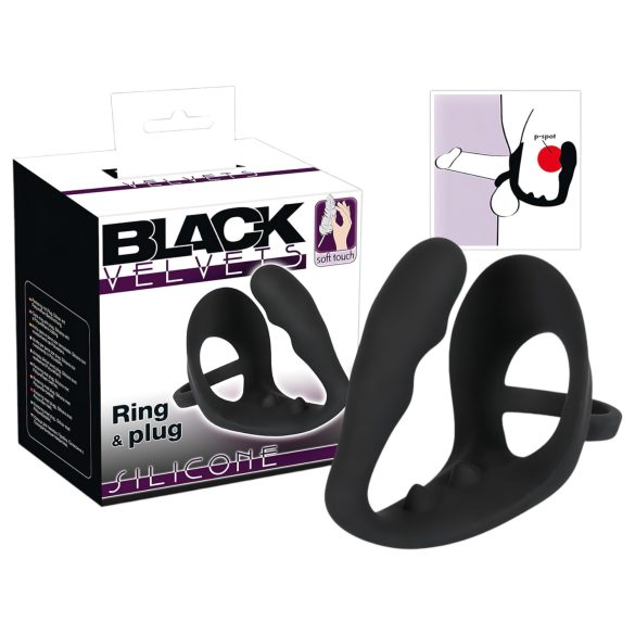Sort Velvet - Penis- og kuglering anal dildo (sort)