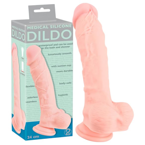 Medicinsk silikone dildo (24 cm) - naturlig