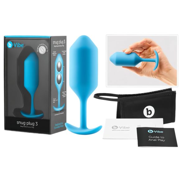 b-Vibe Snug Plug 3 - Dobbelt Kugle Anal Plug (180g) - Blå