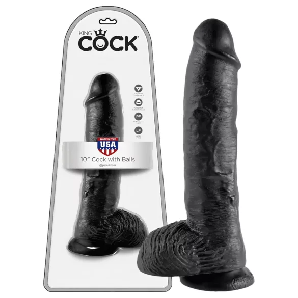 King Cock - realistisk dildo med testikler - 25 cm - sort