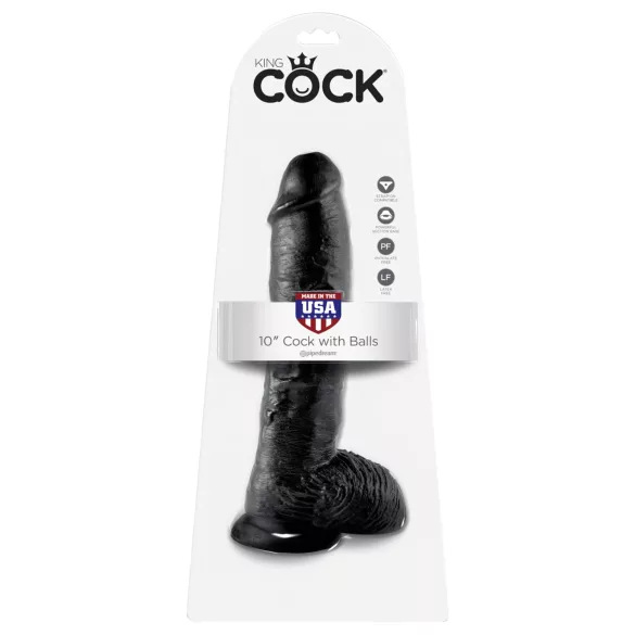 King Cock - realistisk dildo med testikler - 25 cm - sort
