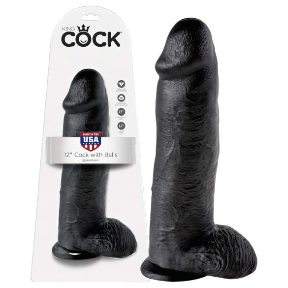 King Cock 12" stor dildo med kugler (30 cm) - sort