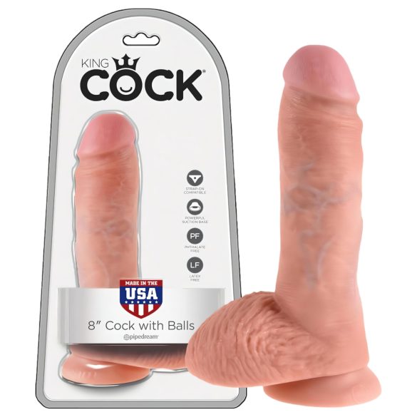 King Cock 8 med boller dildo (20 cm) - naturlig