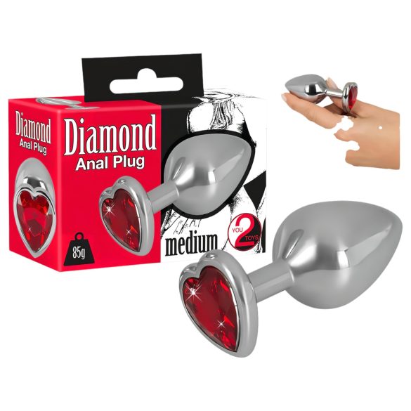 You2Toys - Diamant Anal Plug - Elegant sølv og rød design