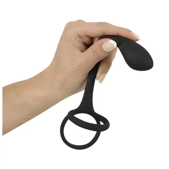 Black Velvets - analdildo med penisring og kuglering - sort