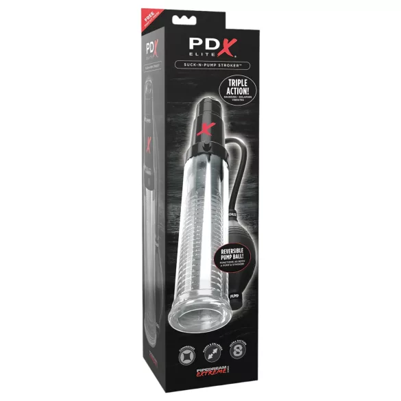 PDX Elite - 2-i-1 - penispumpe og masturbator i ét (gennemsigtig)