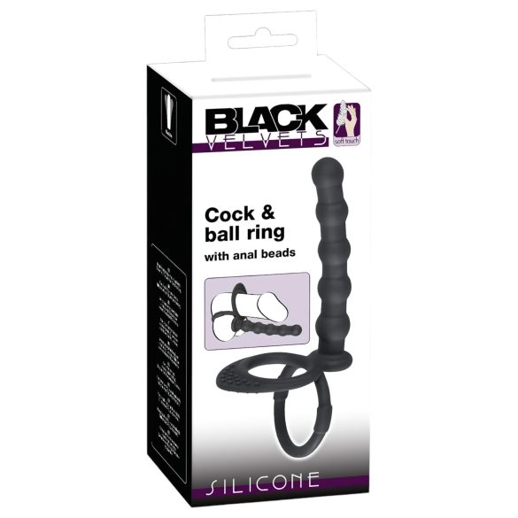 Sort Velvet - Glans- og penisring med analdildo (sort)