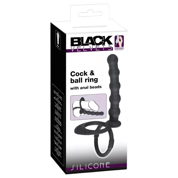 Black Velvets - penisring med analdildo - sort