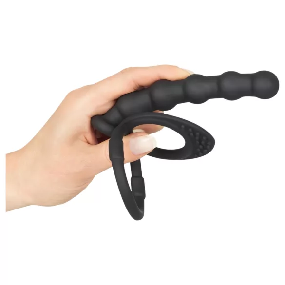 Black Velvets - penisring med analdildo - sort