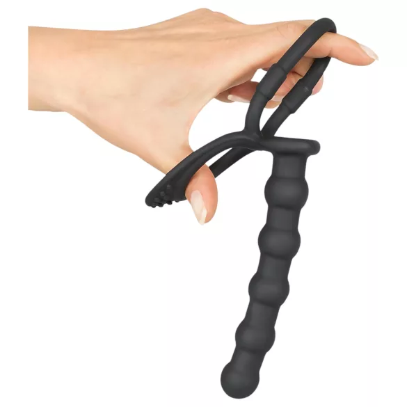 Black Velvets - penisring med analdildo - sort