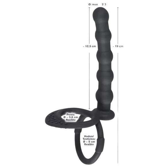 Black Velvets - penisring med analdildo - sort