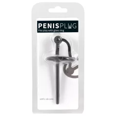 Penisplug - penisring med hul dilator - silikone - sort