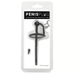Penisplug - dilator med silikonring - 0,6mm - sort
