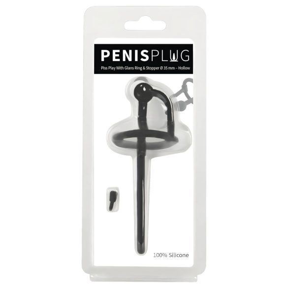 Penisplug - silikone urinrørsudvider og glansring (0,6 mm) - sort