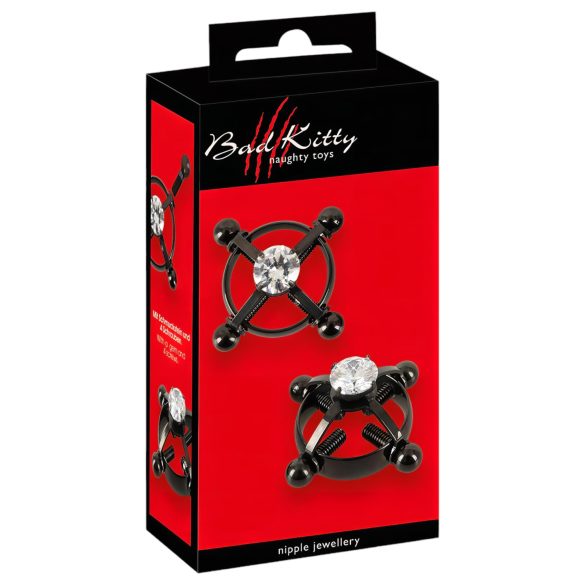 Bad Kitty - Twisted brystvorte piercing (strass) - sort