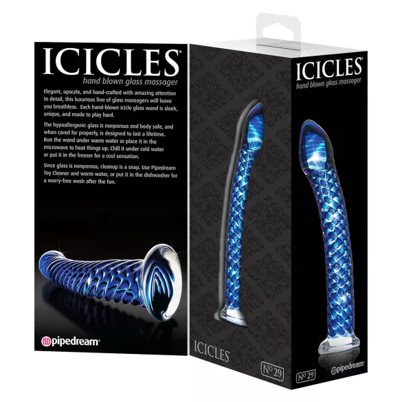 Icicles No. 29 - spiral glasdildo - penisformet - blå