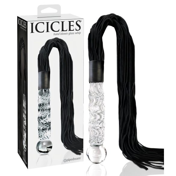 Icicles No. 38 - Læderpisk og glasdildo (gennemsigtig-sort)