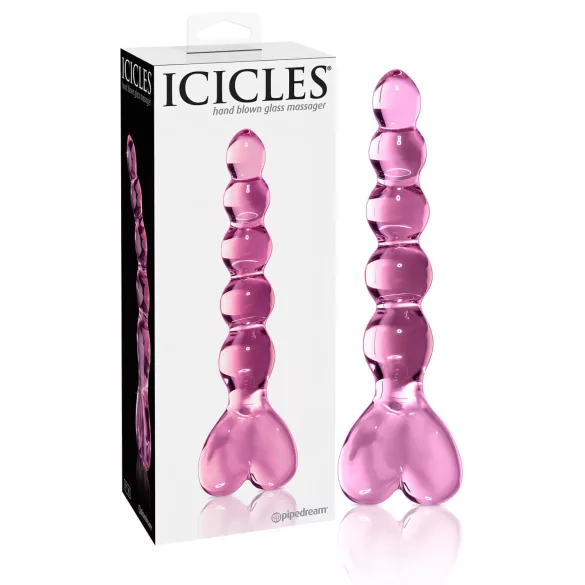 Icicles No. 43 - glasdildo med perler og hjerte - pink