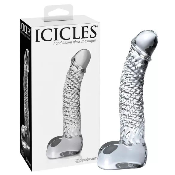 Icicles No. 61 - glasdildo med testikler og penisform - gennemsigtig
