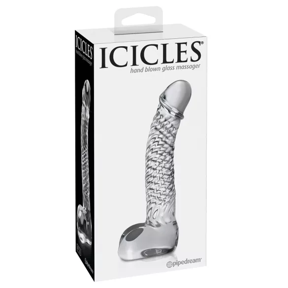 Icicles No. 61 - glasdildo med testikler og penisform - gennemsigtig