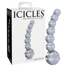   Icicles No. 66 - glasdildo med buet form og kugler - gennemsigtig