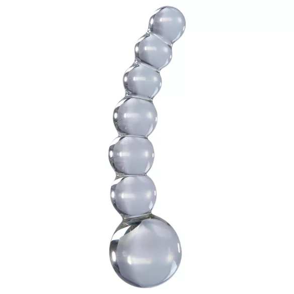 Icicles No. 66 - glasdildo med buet form og kugler - gennemsigtig