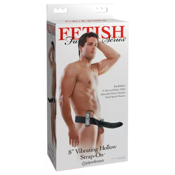 Pipedream Fetish Strap-On 8 - påspændt, hul vibrator (sort)