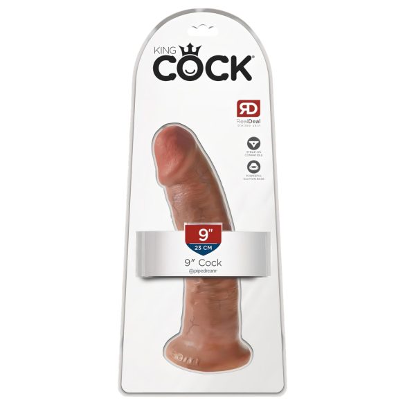 King Cock 9 - naturtro dildo med sugekop (23 cm) - mørk natur