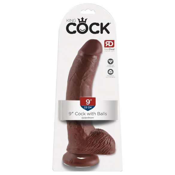 King Cock 9 - Stor sugekop-dildo med testikler (23 cm) - brun