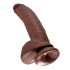King Cock 9 - Stor sugekop-dildo med testikler (23 cm) - brun