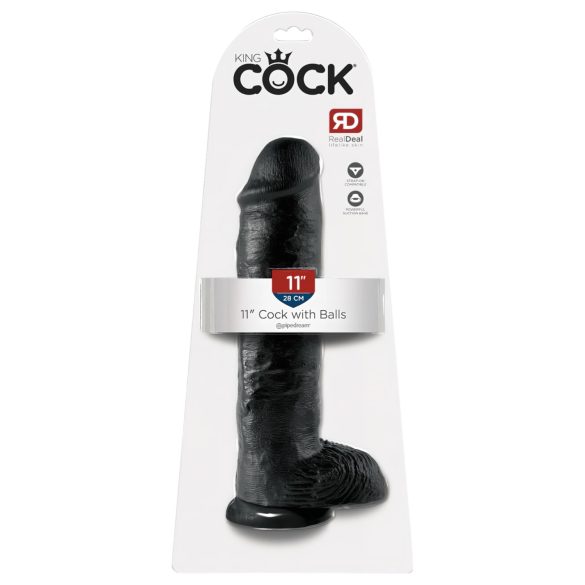 King Cock 11 - stor sugekop dildo med kugler (28 cm) - sort