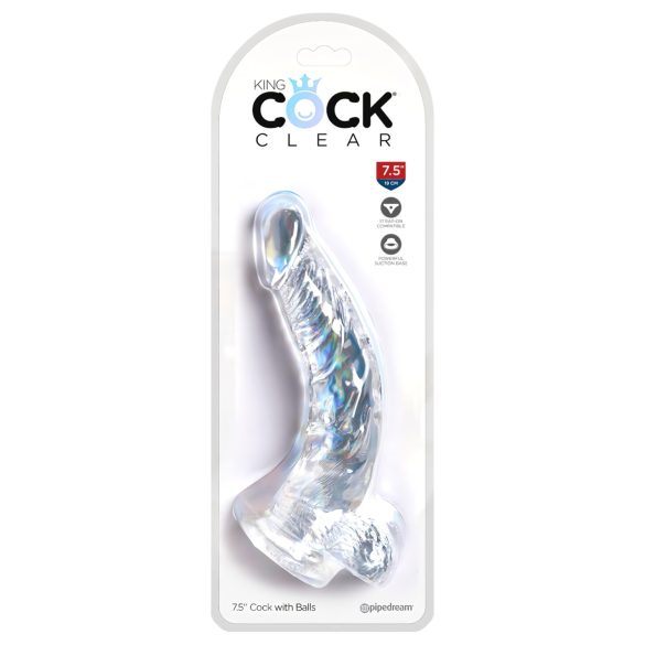 King Cock Clear 7,5 - sugekop med testikler, dildo (19 cm)