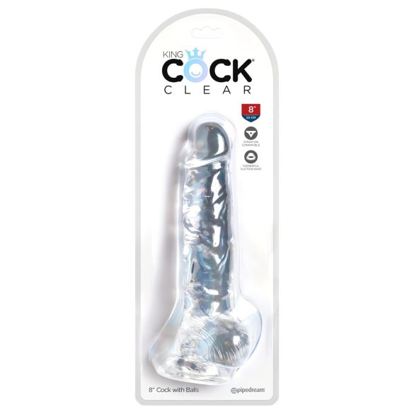King Cock Clear 8 - sugekop med testikler dildo (20 cm)