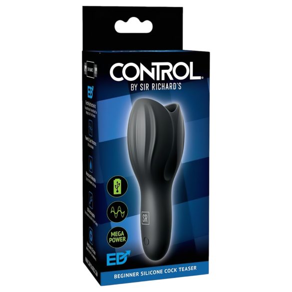 Control Cock Teaser - vandtæt, genopladelig penishovedvibrator (sort)