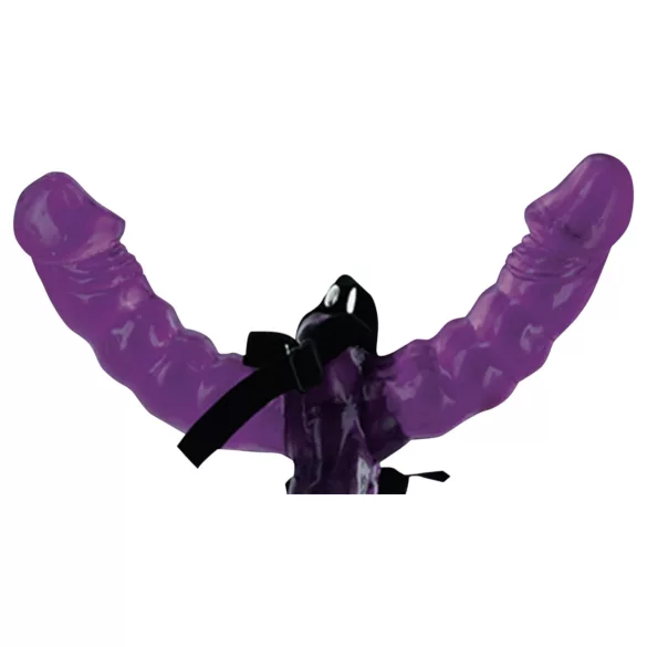 Fetish - strap-on dobbelt dildo med sele - sort