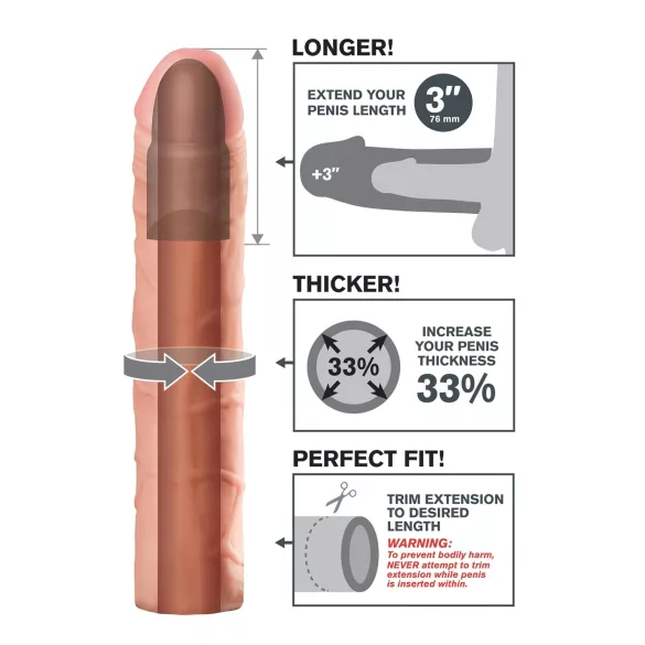 Pipedream - X-TENSION Perfect 3 - realistisk penishylster (22,8 cm, naturfarve)