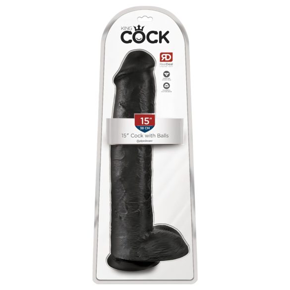 King Cock 15 - Sugekop Dildo med Kugler (38cm) - Sort