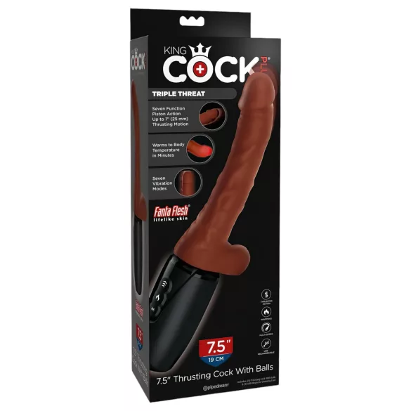 King Cock Plus - vibrator med testikler - realistisk brun 19 cm
