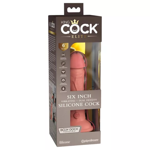 King Cock Elite 6 - vibrator med sugekop (15 cm) - naturfarvet