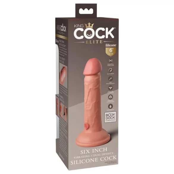 King Cock Elite 6 - vibrator med sugekop (15 cm) - naturfarvet