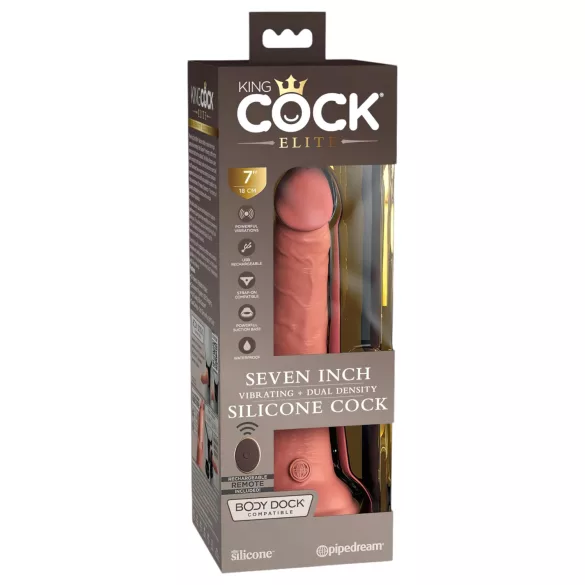 King Cock Elite 7 - dildo med sugekop og fjernbetjening 18cm - naturfarvet