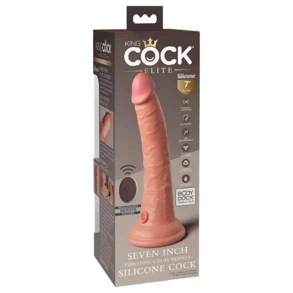 King Cock Elite 7 - dildo med sugekop og fjernbetjening 18cm - naturfarvet