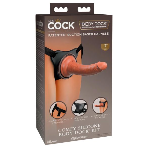 King Cock Elite Comfy - Justerbar strap-on dildo (mørk hudfarve)